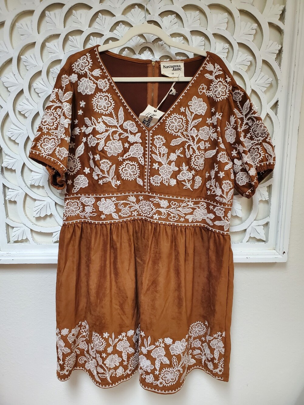 Savanna Jane Deadstock Faux Suede Ebroidered Dress Size 2X NWT